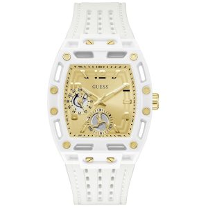 Guess Men’s Quartz White Silicone Strap Champagne Dial 42mm Watch GW0499G5