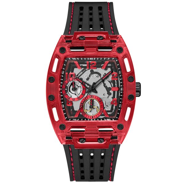 Guess Men’s Quartz Black Silicone Strap Black & Red Dial 42mm Watch GW0499G4