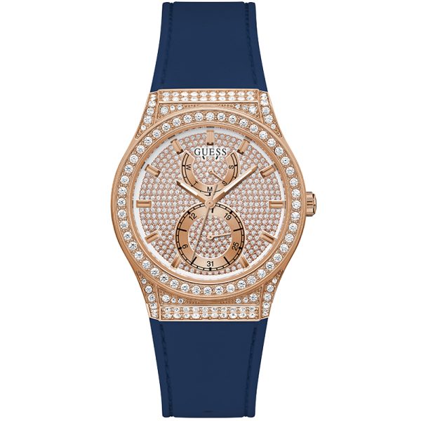 Guess Women’s Quartz Blue Silicone Strap Rose Gold Dial 39mm Watch GW0439L4