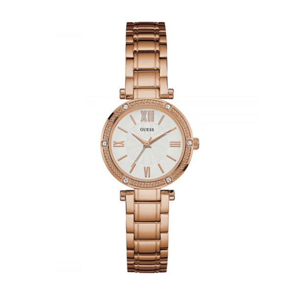 Guess Women’s Quartz Rose Gold Stainless Steel White Dial 30mm Watch W0767L3