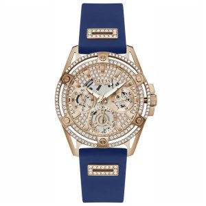 Guess Women’s Quartz Blue Silicone Strap Rose Gold Dial 40mm Watch GW0536L5