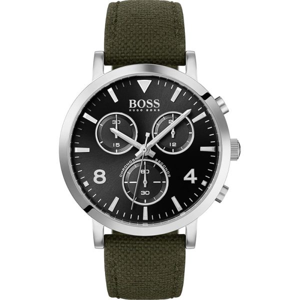 Hugo Boss Men’s Quartz Green Nylon Strap Black Dial 42mm Watch 1513692