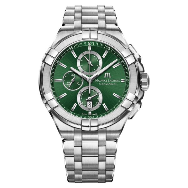 Maurice Lacroix Men’s Quartz Swiss Made Silver Stainless Steel Green Dial 44mm Watch AI1018-SS002-630-1