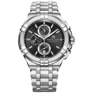 Maurice Lacroix Men’s Quartz Swiss Made Silver Stainless Steel Black Dial 44mm Watch AI1018-SS002-330-1