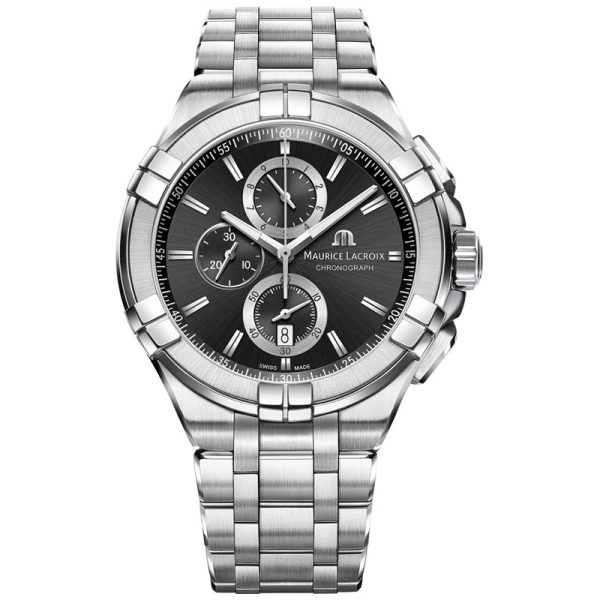 Maurice Lacroix Men’s Quartz Swiss Made Silver Stainless Steel Black Dial 44mm Watch AI1018-SS002-330-1