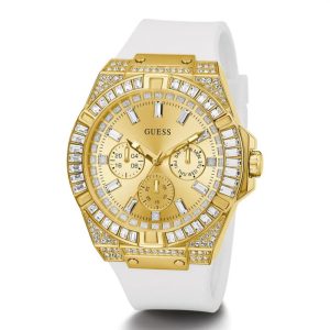 Guess Men’s Quartz White Silicone Strap Gold Dial 47mm Watch GW0208G3