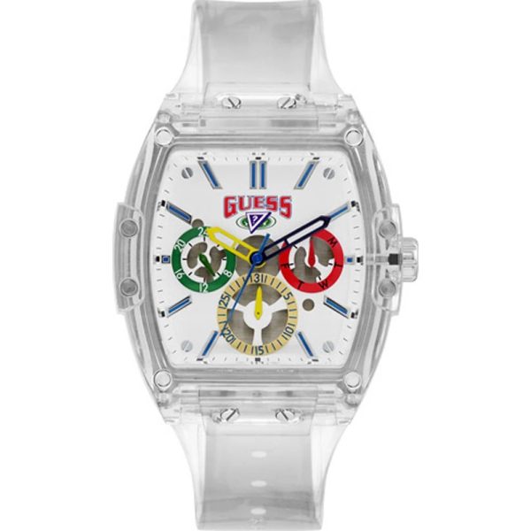 Guess Men’s Quartz Clear Silicone Strap White Dial 43mm Watch V1051M1