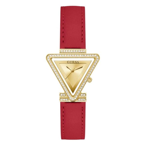 Guess Women’s Quartz Red Leather Strap Champagne Dial 34mm Watch GW0504L2