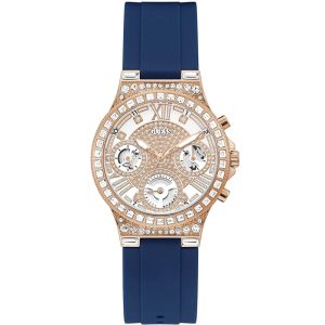 Guess Women’s Quartz Blue Silicone Strap Rose Gold & White Dial 36mm Watch GW0257L3