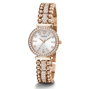 Guess Women’s Quartz Rose Gold Stainless Steel Silver Dial 30mm Bracelet Watch GW0401L3