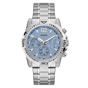 Guess Men’s Quartz Silver Stainless Steel Sky Blue Dial 43mm Watch GW0056G2