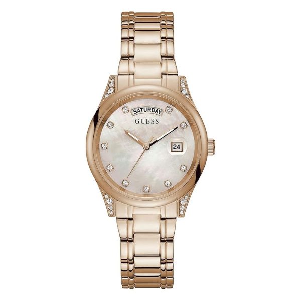 Guess Women’s Quartz Rose Gold Stainless Steel Mother Of Pearl Dial 36mm Watch GW0047L2