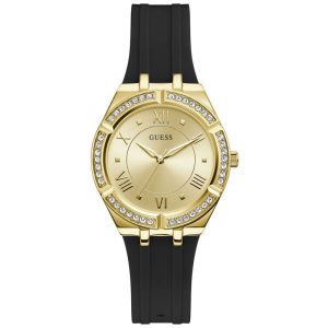 Guess Women’s Quartz Black Silicone Strap Gold Dial 36mm Watch GW0034L1