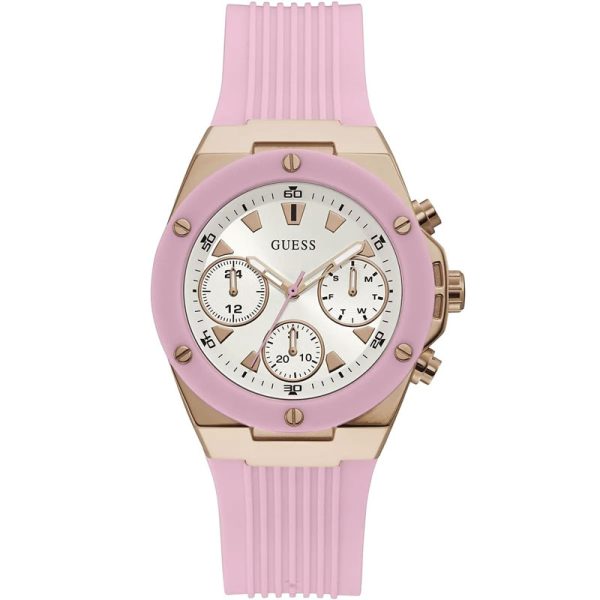 Guess Women’s Quartz Pink Silicone Strap Silver Dial 39mm Watch GW0030L4