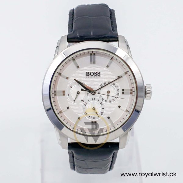 Hugo Boss Men’s Quartz Black Leather Strap Silver Sunray Dial 44mm Watch 1512892