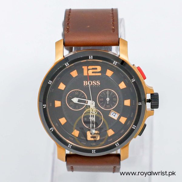 Hugo Boss Men’s Quartz Brown Leather Strap Black Dial 47mm Watch 1512509