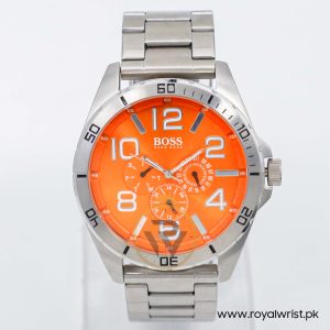 Hugo Boss Men’s Quartz Silver Stainless Steel Orange Dial 48mm Watch 1512944/1