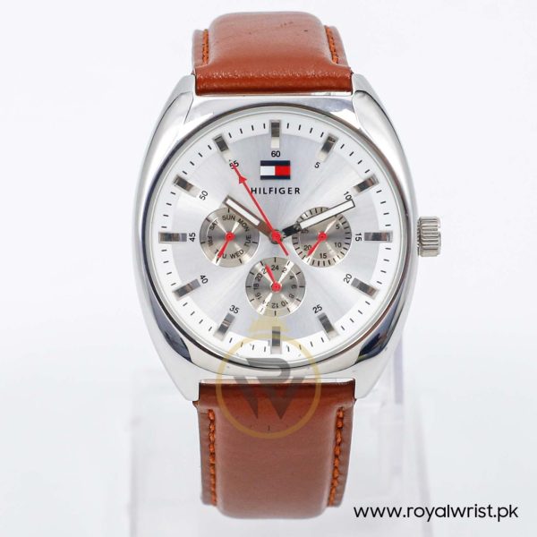 Tommy Hilfiger Men’s Quartz Brown Leather Strap Silver Dial 41mm Watch 1790303