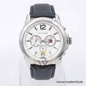 Tommy Hilfiger Men’s Quartz Black Leather Strap White Dial 44mm Watch 1710241