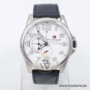 Tommy Hilfiger Men’s Quartz Black Leather Strap White Dial 46mm Watch 1791007/2