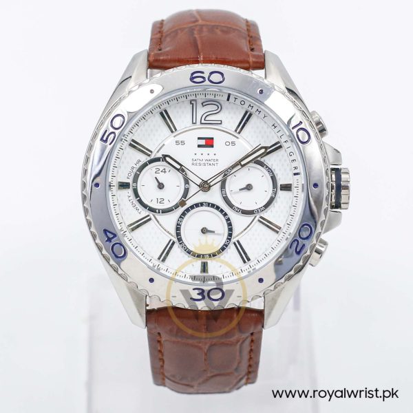 Tommy Hilfiger Men’s Quartz Brown Leather Strap White Dial 46mm Watch 1791030