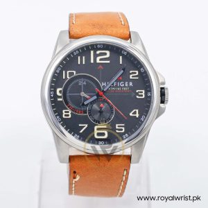 Tommy Hilfiger Men’s Quartz Camel Brown Leather Strap Black Dial 46mm Watch 1791004/1