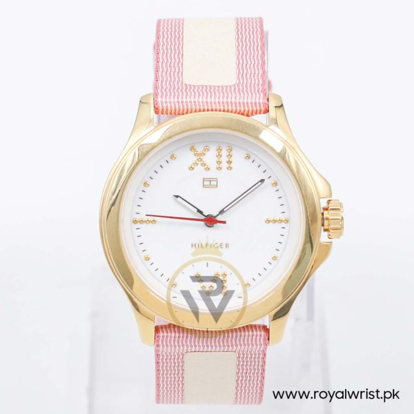 Tommy Hilfiger Women’s Quartz Pink & White Nylon Strap White Dial 39mm Watch 1781013