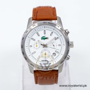 Lacoste Men’s Quartz Brown Leather Strap White Dial 44mm Watch 2010474