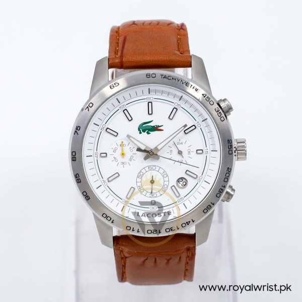 Lacoste Men’s Quartz Brown Leather Strap White Dial 44mm Watch 2010474