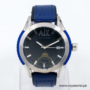 Armani Exchange Men’s Quartz Blue & Black Leather Strap Black Dial 46mm Watch Ax1228