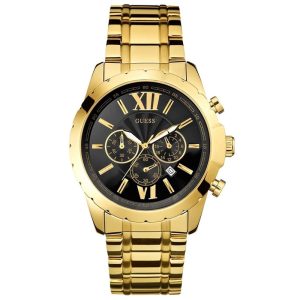 Guess Men’s Quartz Gold Stainless Steel Black Dial 44mm Watch W0193G1