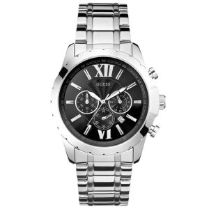 Guess Men’s Quartz Silver Stainless Steel Black Dial 44mm Watch W0193G2