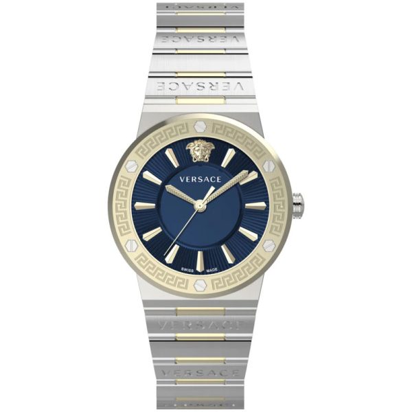 Versace Women’s Quartz Swiss Made Two Tone Stainless Steel Blue Dial 38mm Watch VEVH01120