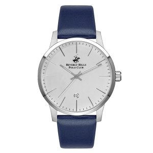 Beverly Hills Polo Club Navy Blue Leather Strap Silver Sunray Dial 44mm Watch BP3057X.339