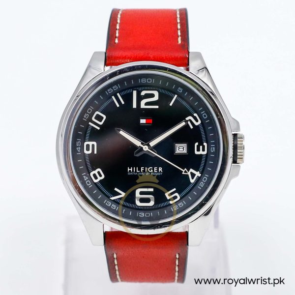 Tommy Hilfiger Men’s Quartz Red Leather Strap Black Dial 46mm Watch 1790910