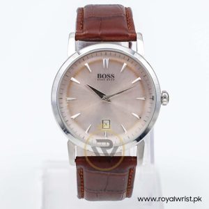 Hugo Boss Men’s Quartz Dark Brown Leather Strap Light Peach Dial 40mm Watch 1513090