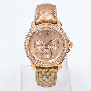 Juicy Couture Women’s Quartz Rose Gold Leather Strap Rose Gold Dial 38mm Watch 1901065