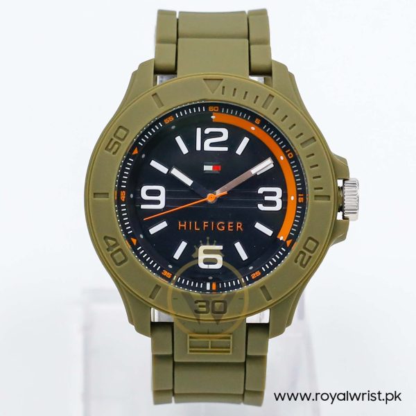 Tommy Hilfiger Men’s Quartz Olive Green Silicone Strap Black Dial 46mm Watch 1790943