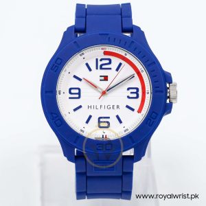 Tommy Hilfiger Men’s Quartz Blue Silicone Strap White Dial 46mm Watch 1790941/1