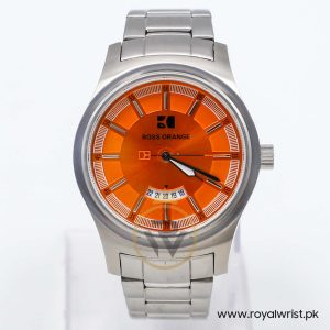 Hugo Boss Men’s Quartz Silver Stainless Steel Orange Dial 43mm Watch 1512838