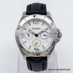 Fossil Men’s Quartz Black Leather Strap White Dial 45mm Watch BQ2021/W3