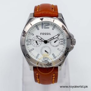 Fossil Men’s Quartz Brown Leather Strap White Dial 45mm Watch BQ2021/W1