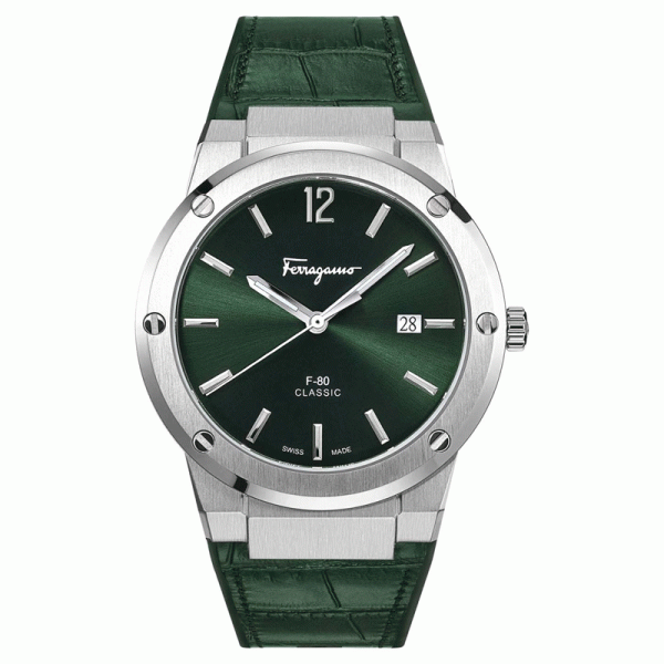 Ferragamo Swiss Made Quartz Green Hybrid Strap Green Dial 41mm Watch SFDT00119