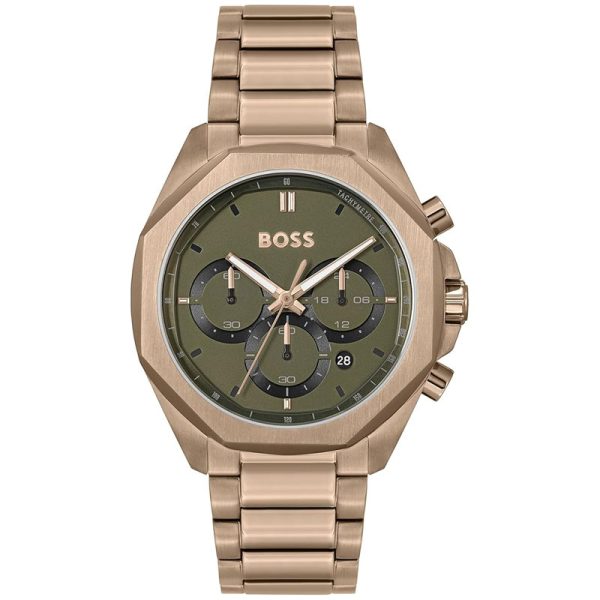 Hugo Boss Men’s Quartz Rose Gold Stainless Steel Green Dial 43mm Watch 1514019