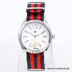 Tommy Hilfiger Women’s Quartz Black & Red Nylon Strap White Dial 40mm Watch 2173141408