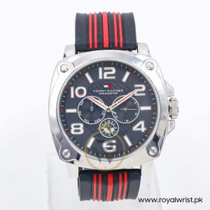 Tommy Hilfiger Men’s Quartz Black & Red Silicone Strap Black Dial 46mm Watch 1790666