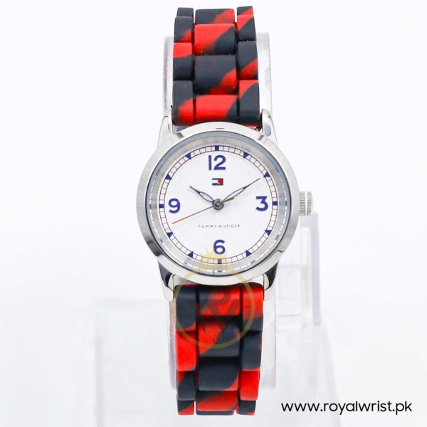 Tommy Hilfiger Women’s Quartz Black & Red Silicone Strap White Dial 29mm Watch 1781049