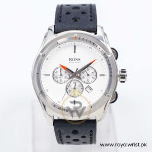 Hugo Boss Men’s Quartz Black Leather Strap White Dial 44mm Watch 1512153/5