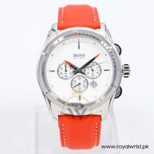 Hugo Boss Men’s Quartz Orange Leather Strap White Dial 44mm Watch 1512153/7