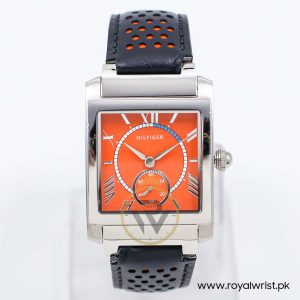 Tommy Hilfiger Men’s Quartz Black & Orange Leather Strap Orange Dial 32mm Watch 1790429